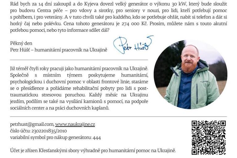 Přispějte na generátor pro Ukrajinu